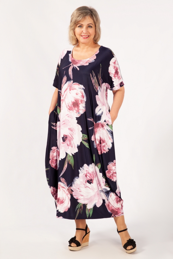Платье Вероника-2 цветы брусничные в стиле бохо для полных женщин
